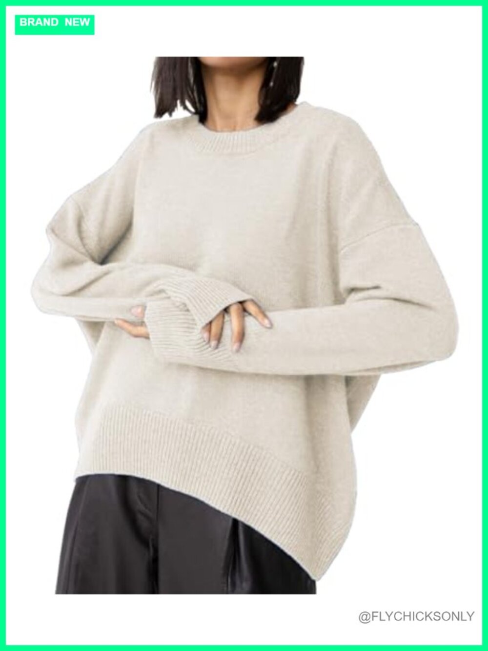 Slouchy High Low Crewneck Knitted Oversized Sweater